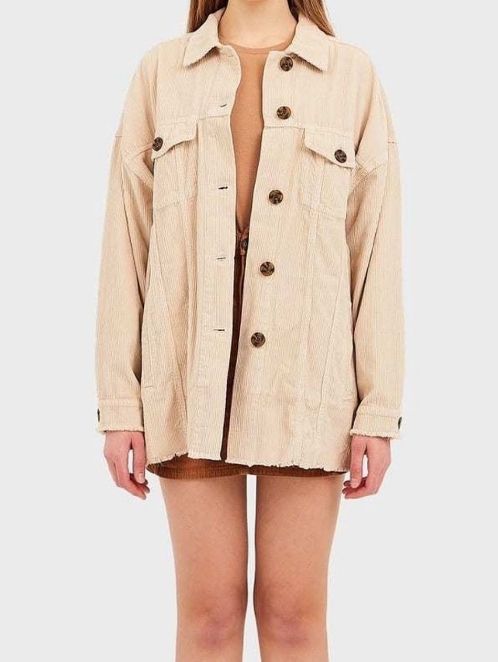 stradivarius Beige Corduroy Oversized Jacket